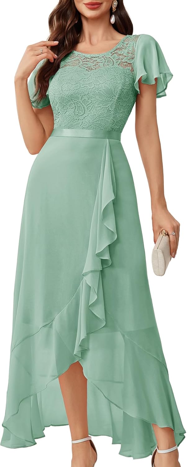 BeryLove Formal Dresses for Women 2025 Wedding Guest with Slit Cocktail Elegant Lace Long Prom Dress