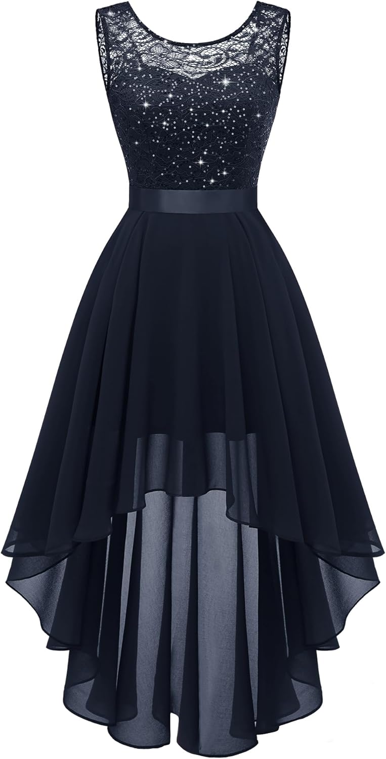 BeryLove Cocktail Prom Dresses 2025 Formal Wedding Guest Dresses Sleeveless Lace High Low Homecoming Dress