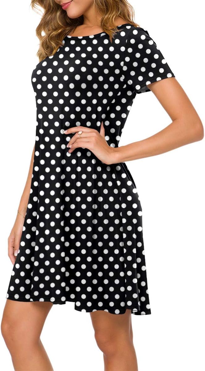 POPYOUNG 2025 Women's Summer Casual T-Shirt Dresses Crew Neck Beach Cover Up Sun Dress