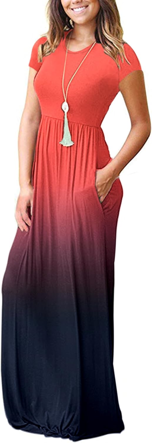 AUSELILY Women's Short Sleeve Loose Plain Casual Long Maxi Dresses for Women 2025