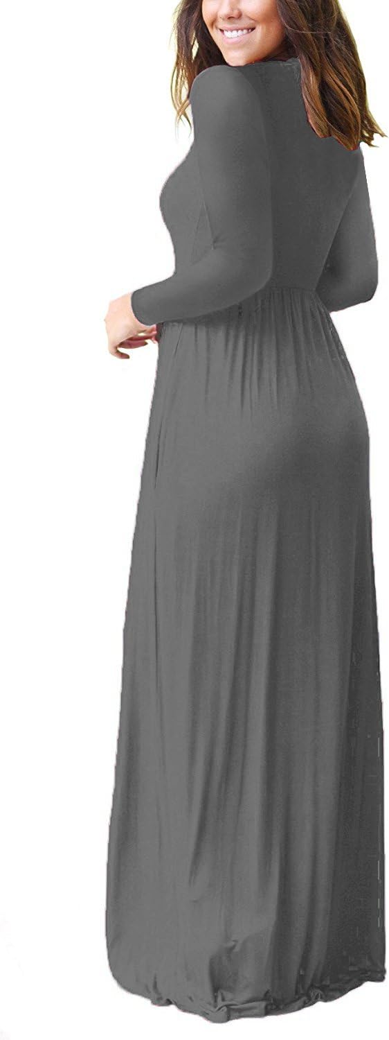 VIISHOW Women's Long Sleeve Loose Plain Maxi Dresses Casual Long Dresses with Pockets