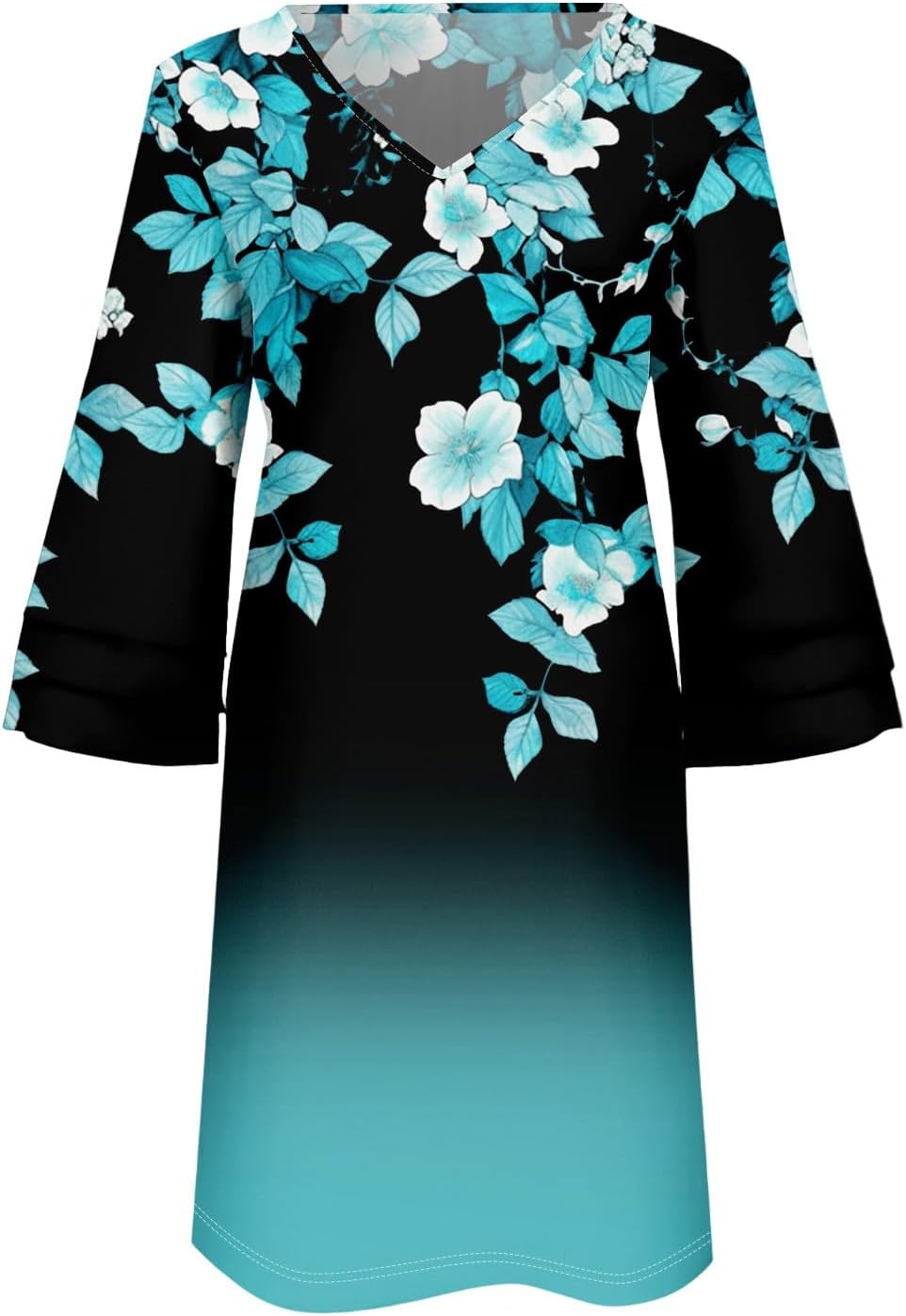 Beach Dresses for Women,2025 Summer Trendy Floral Print Boho Dress,Casual Loose V Neck Bell 3/4 Sleeve Mini Dress
