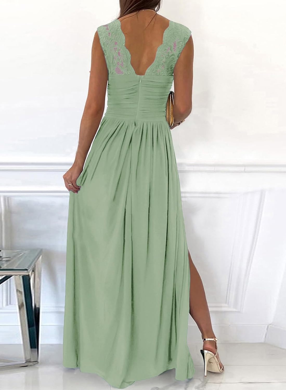 Dokotoo Womens 2025 Formal Dresses Wrap V-Neck Ruched Sexy Bridesmaid Wedding Guest Maxi Dresses