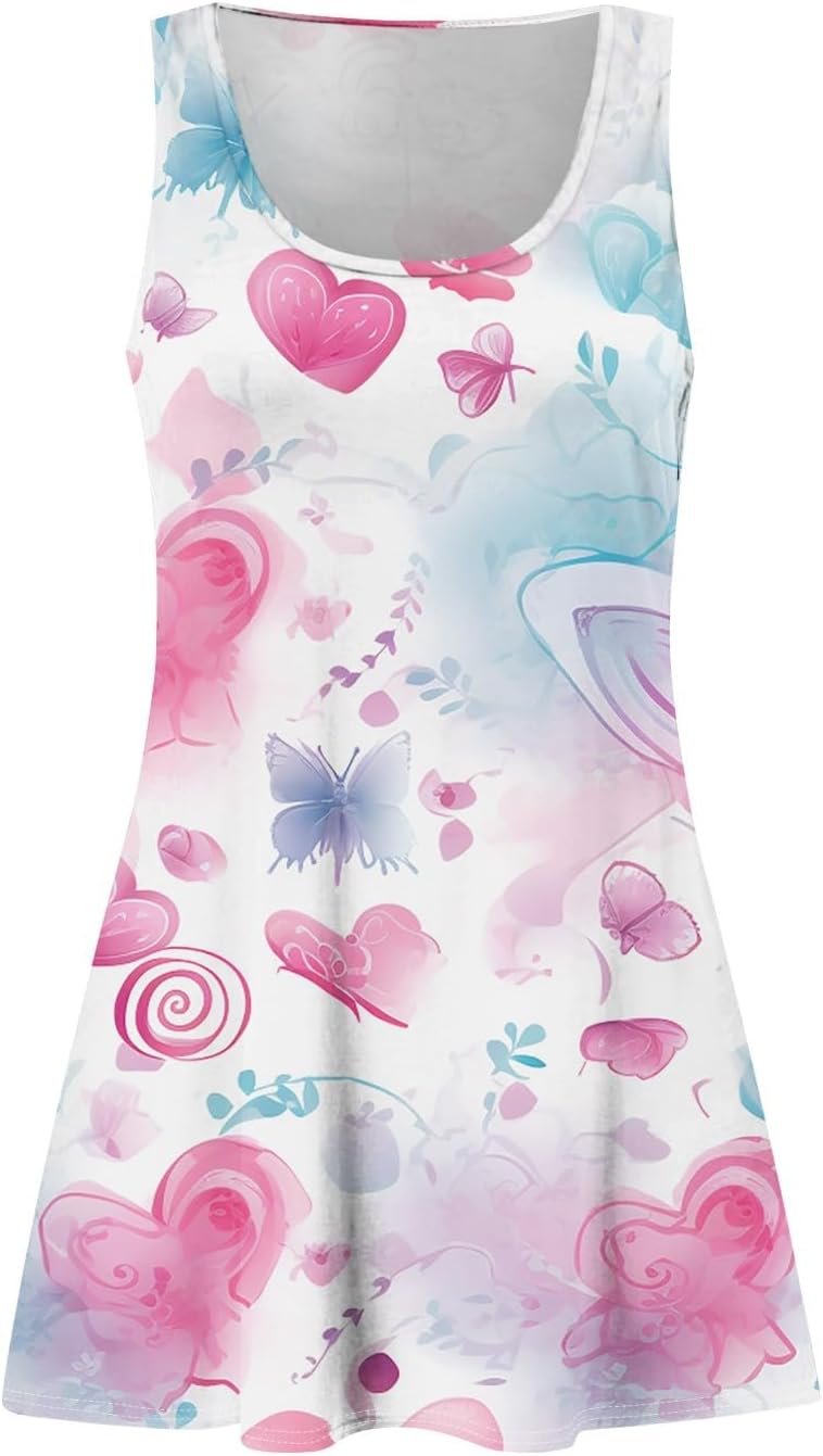 Women's Casual Sundress with Pockets Summer Boho Beach Dress,Holiday Hresses for Woment-Shirts Dress U Neck Loose Tank