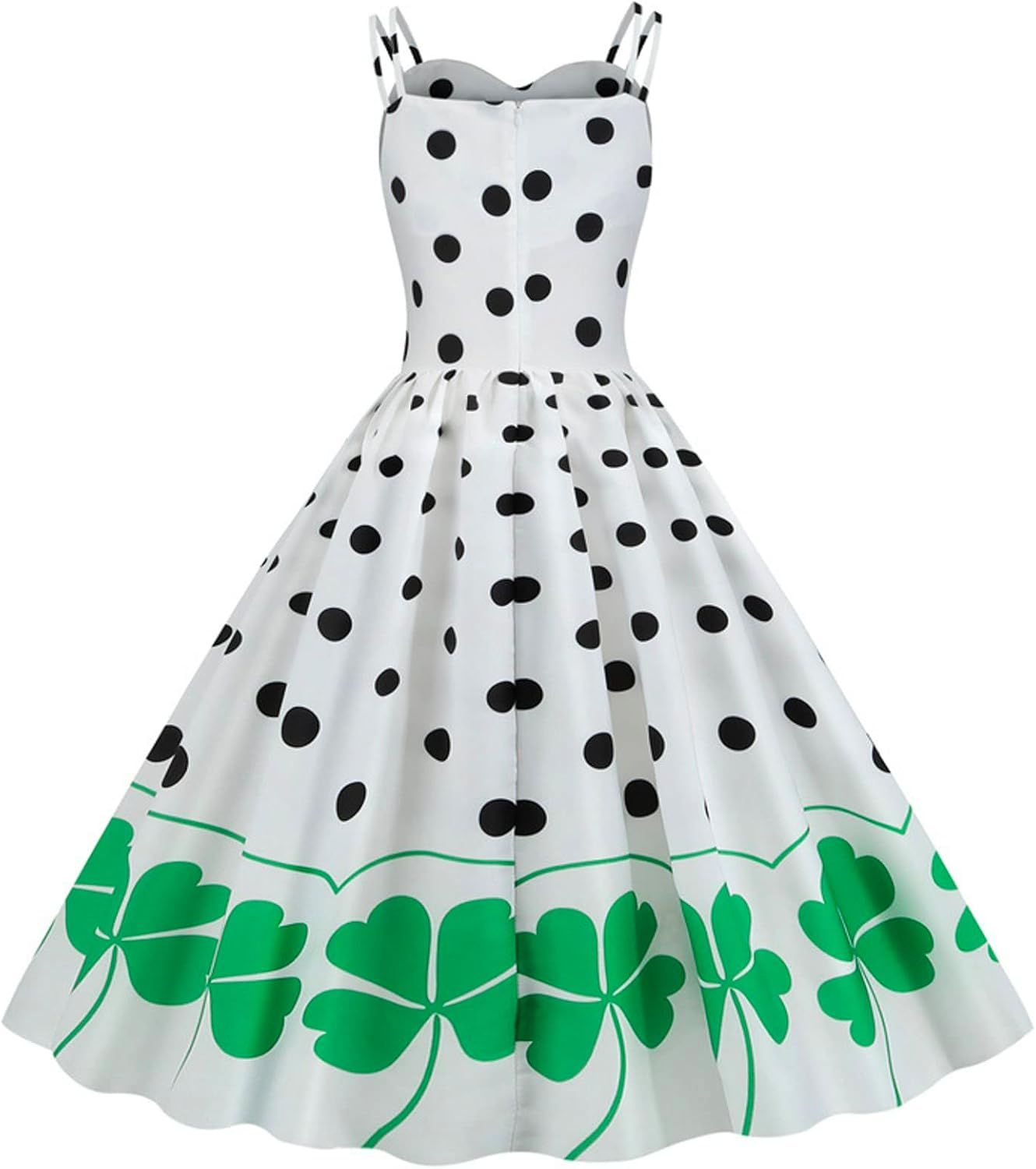 aihihe St Patricks Day Dress for Women A Line Pleated Hepburn Dress Lukcy Shamrock Print Irish Dress 2024 Vintage Dress