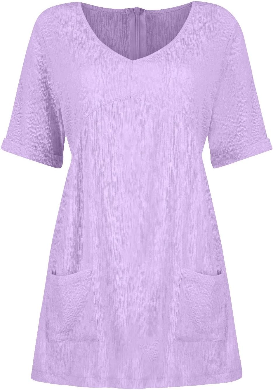 hlysgo Womens Summer Dresses 2024 Casual Loose Fit Short Sleeve V Neck Mini Dress Trendy Vacation Tshirt Dress with Pockets