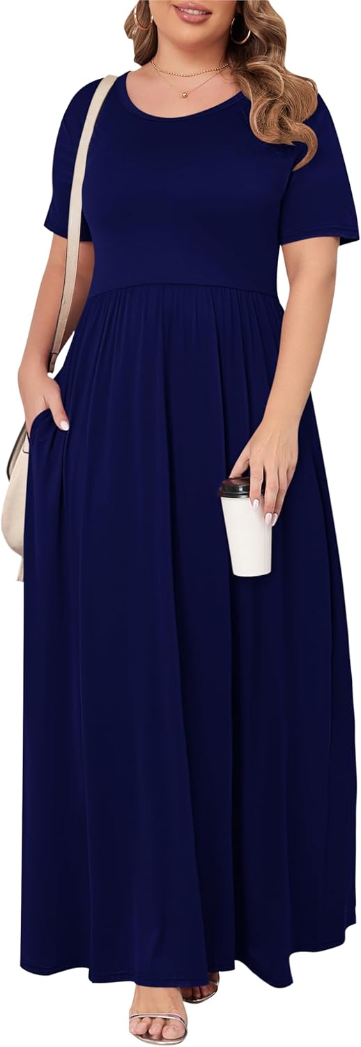 KARALIN Women’s Plus Size Maxi Dresses for Curvy Women Summer Casual Short Sleeve 2025 Long Dress 14W-26W