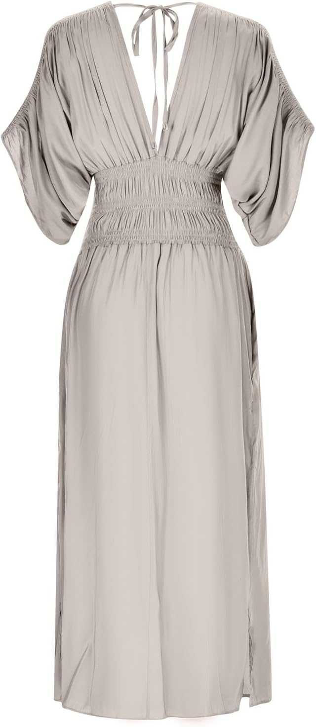 Women's Casual Maxi Dresses Ruffle Sleeve Smocked Dress High Waisted Plus Size Long Dresses Split Flowy Sundress