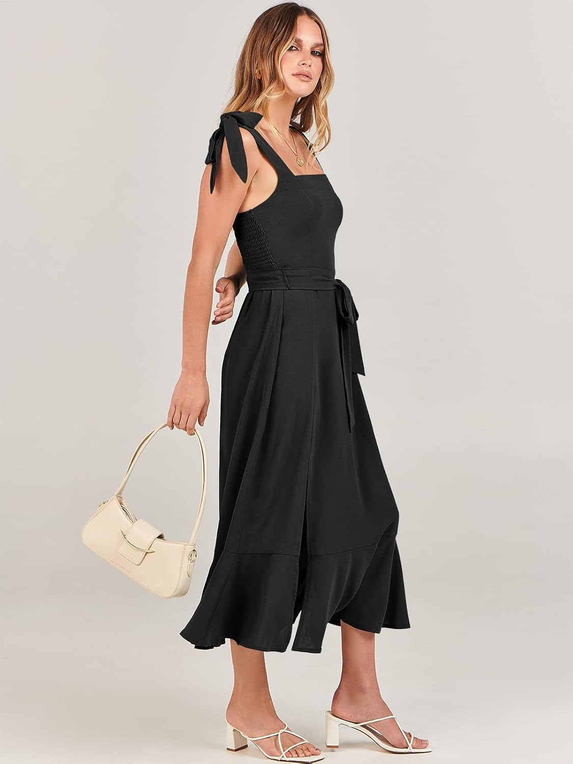 ANRABESS Women's Square Neck Ruffle Split Midi Elegant Formal Wedding Guest Cocktail Bridesmaid Graduation Party Dresses