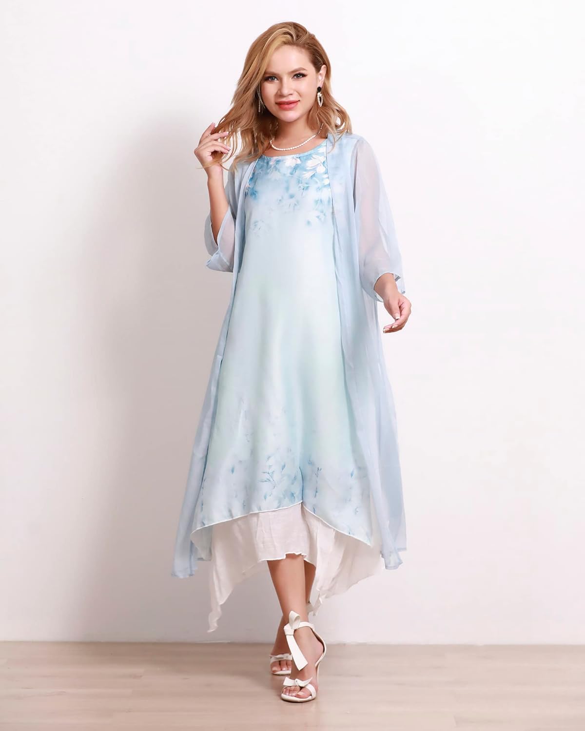Honwenle Women's Linen Dress 2 Piece Outfit Floral Sleeveless Loose Maxi Summer Dresses with Jacket Formal Casual