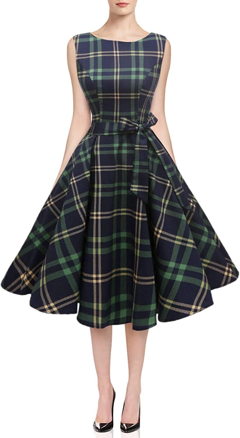 Hanpceirs Women's Boatneck Sleeveless Swing Vintage 1950s Cocktail Dress New