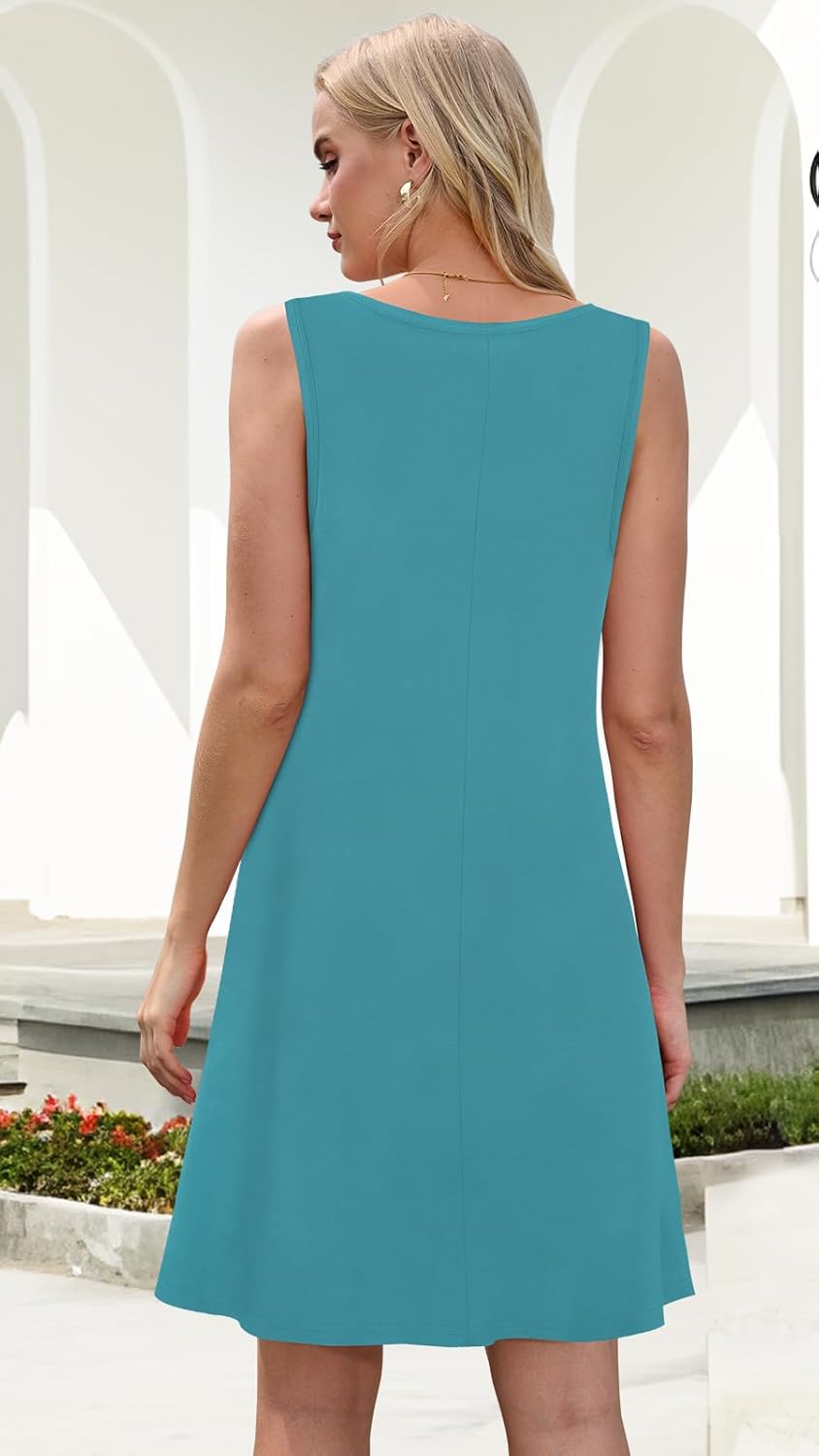 Summer Dresses for Women Beach Boho Sleeveless Vintage Floral Flowy Pocket Tshirt Tank Sundresses