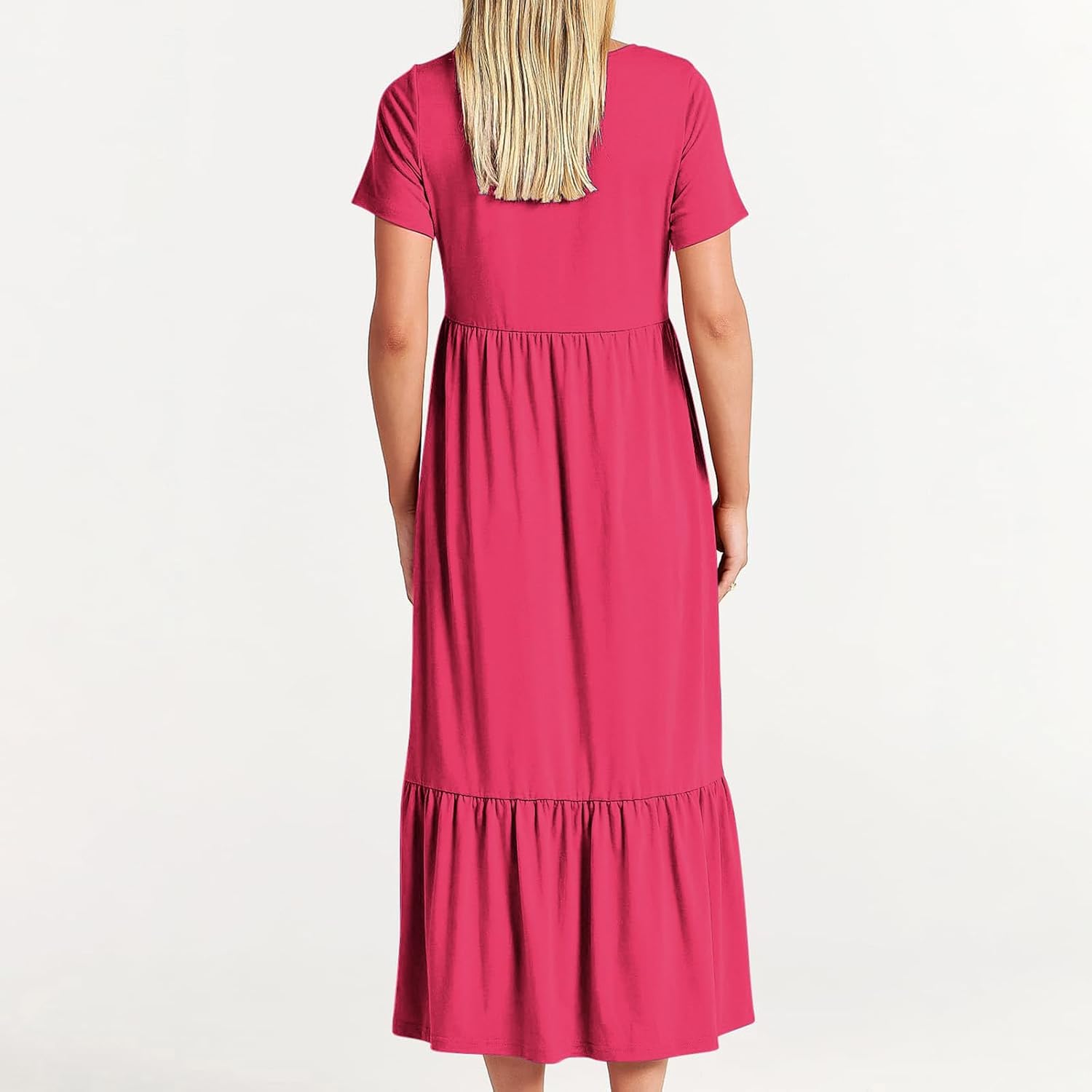 XUNRYAN Summer Dresses for Women 2024 Casual Calf Length Maxi Dress Pleated Flowy Tiered Swing Beach Sundress with Pockets