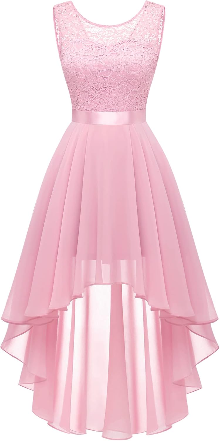 BeryLove Cocktail Prom Dresses 2025 Formal Wedding Guest Dresses Sleeveless Lace High Low Homecoming Dress