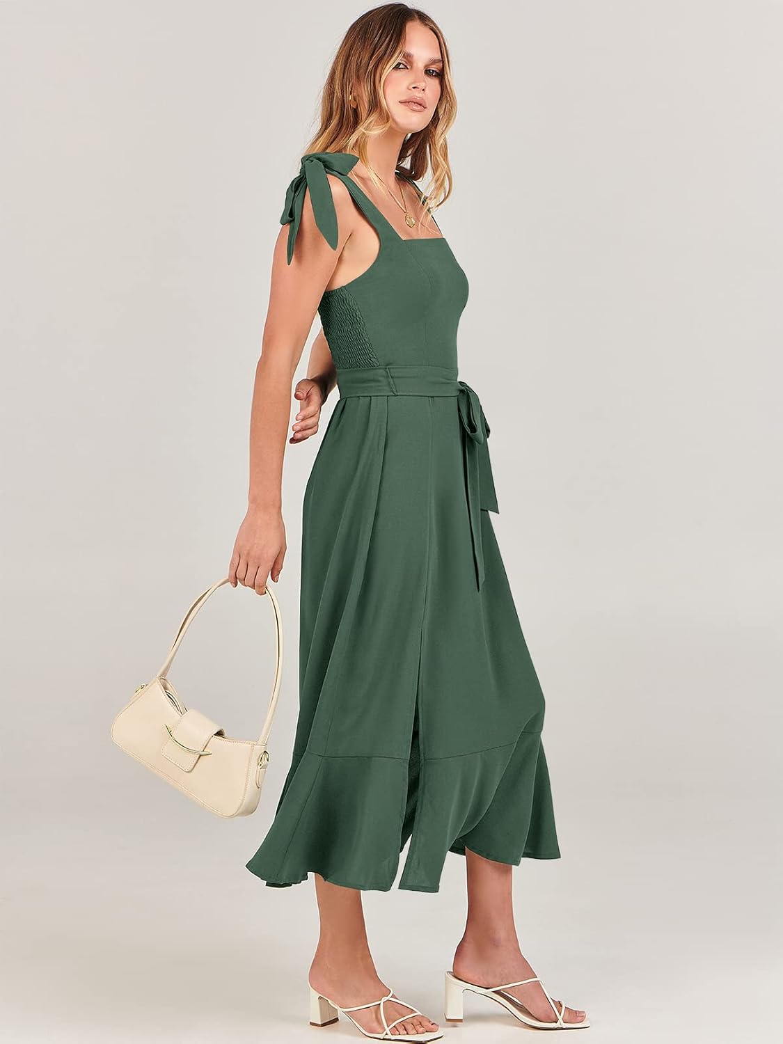 ANRABESS Women's Square Neck Ruffle Split Midi Elegant Formal Wedding Guest Cocktail Bridesmaid Graduation Party Dresses