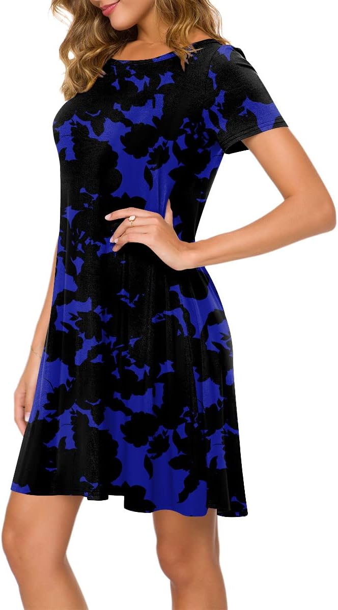 POPYOUNG 2025 Women's Summer Casual T-Shirt Dresses Crew Neck Beach Cover Up Sun Dress