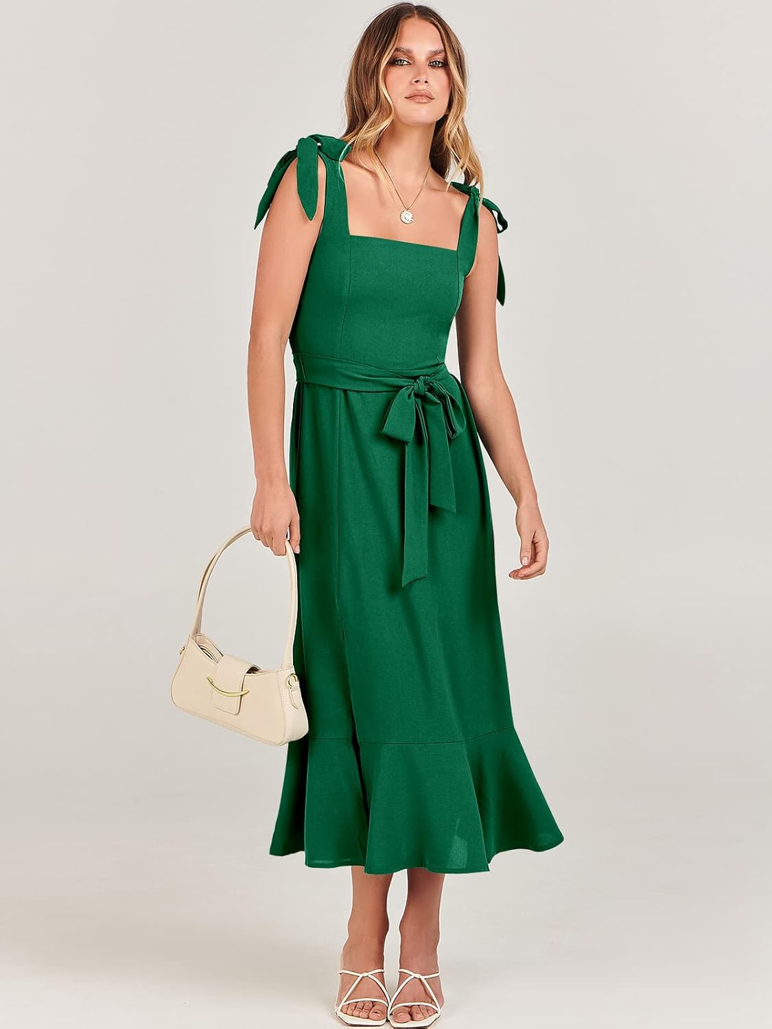 ANRABESS Women's Square Neck Ruffle Split Midi Elegant Formal Wedding Guest Cocktail Bridesmaid Graduation Party Dresses