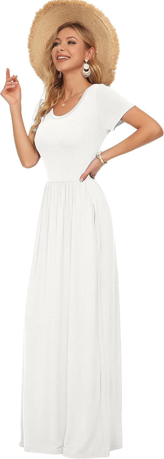 AUSELILY Women's Short Sleeve Loose Plain Casual Long Maxi Dresses for Women 2025