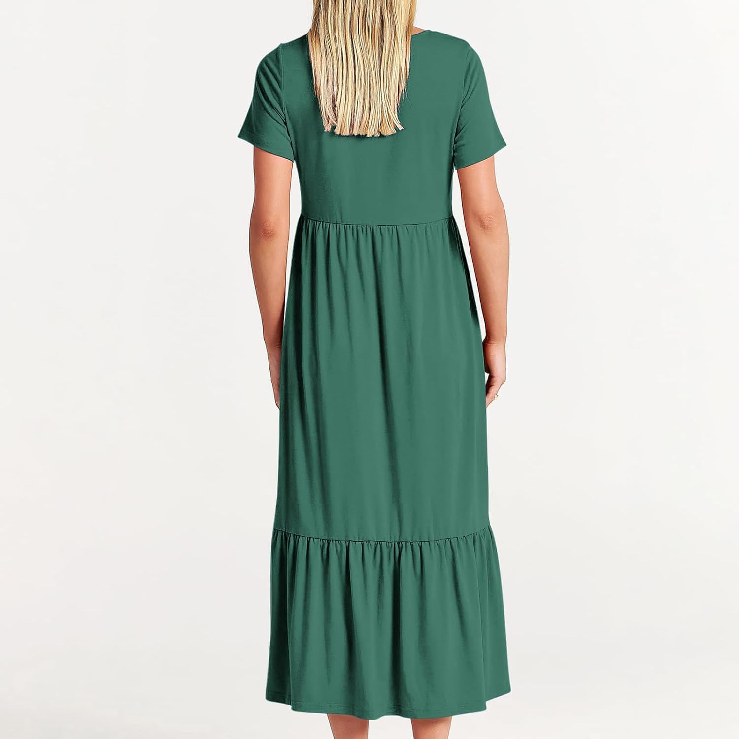 XUNRYAN Summer Dresses for Women 2024 Casual Calf Length Maxi Dress Pleated Flowy Tiered Swing Beach Sundress with Pockets
