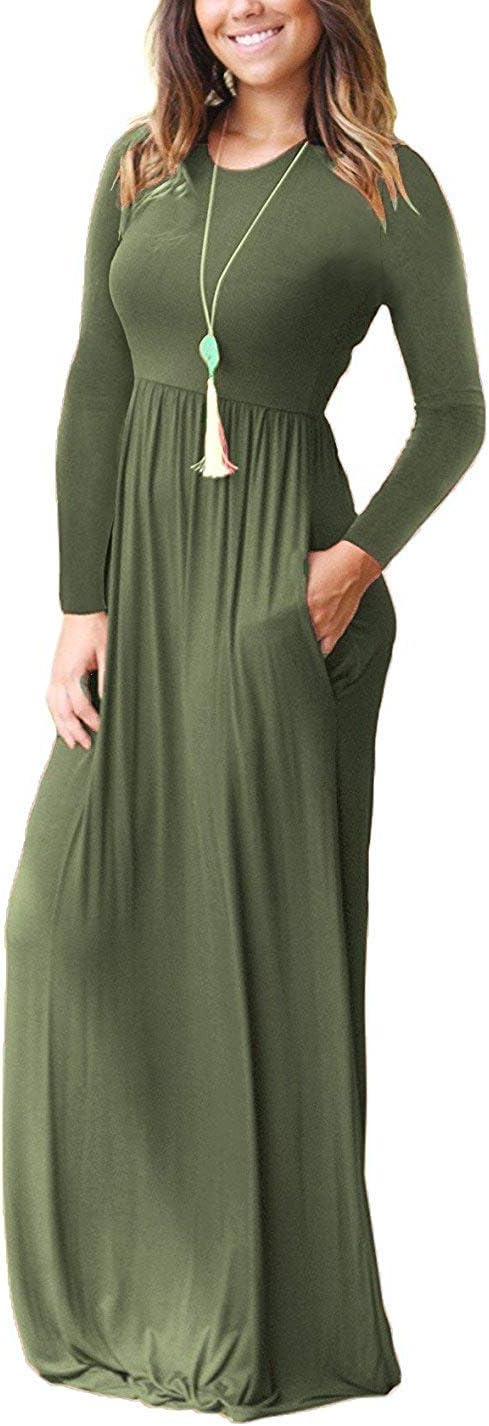 VIISHOW Women's Long Sleeve Loose Plain Maxi Dresses Casual Long Dresses with Pockets