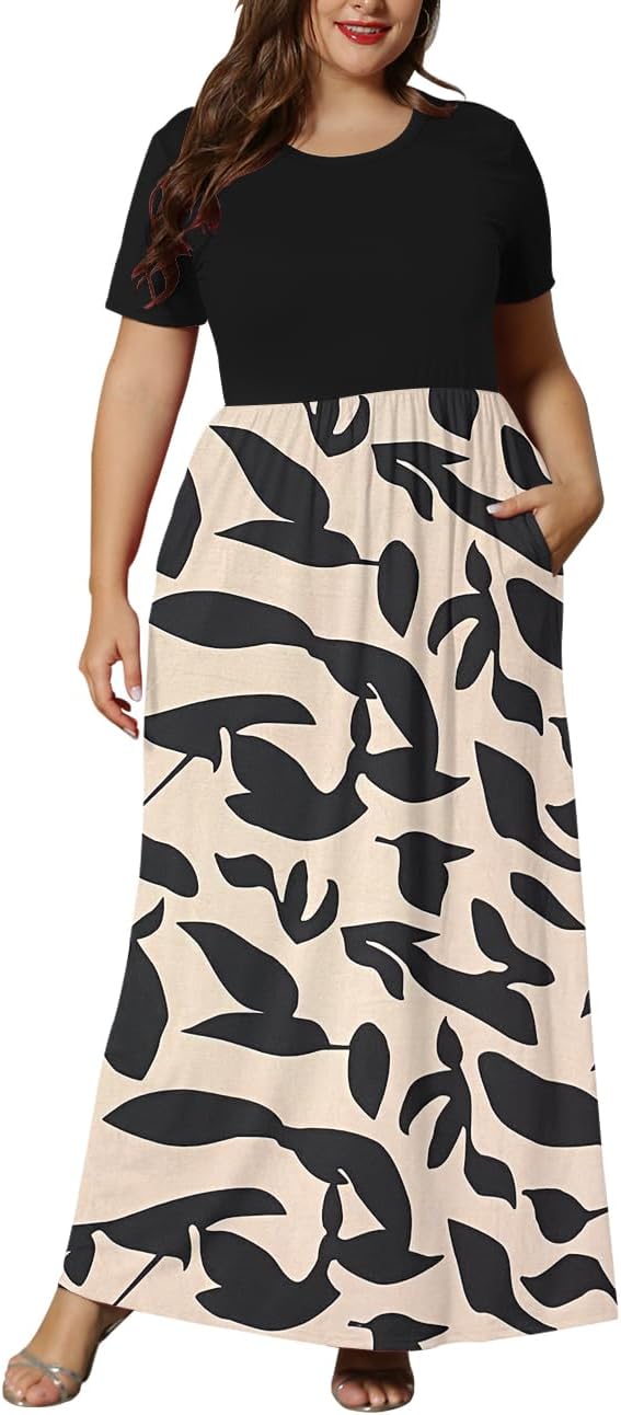 KARALIN Women’s Plus Size Maxi Dresses for Curvy Women Summer Casual Short Sleeve 2025 Long Dress 14W-26W
