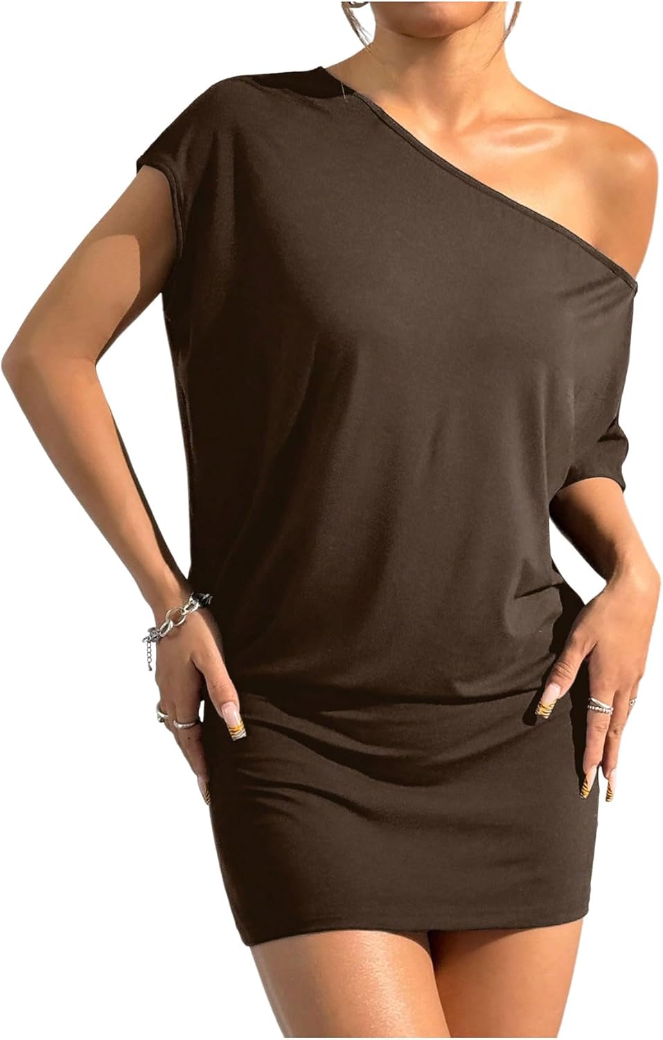 SOLY HUX Women's Mini Dress Off The Shoulder Short Sleeve Bodycon T Shirt Dresses