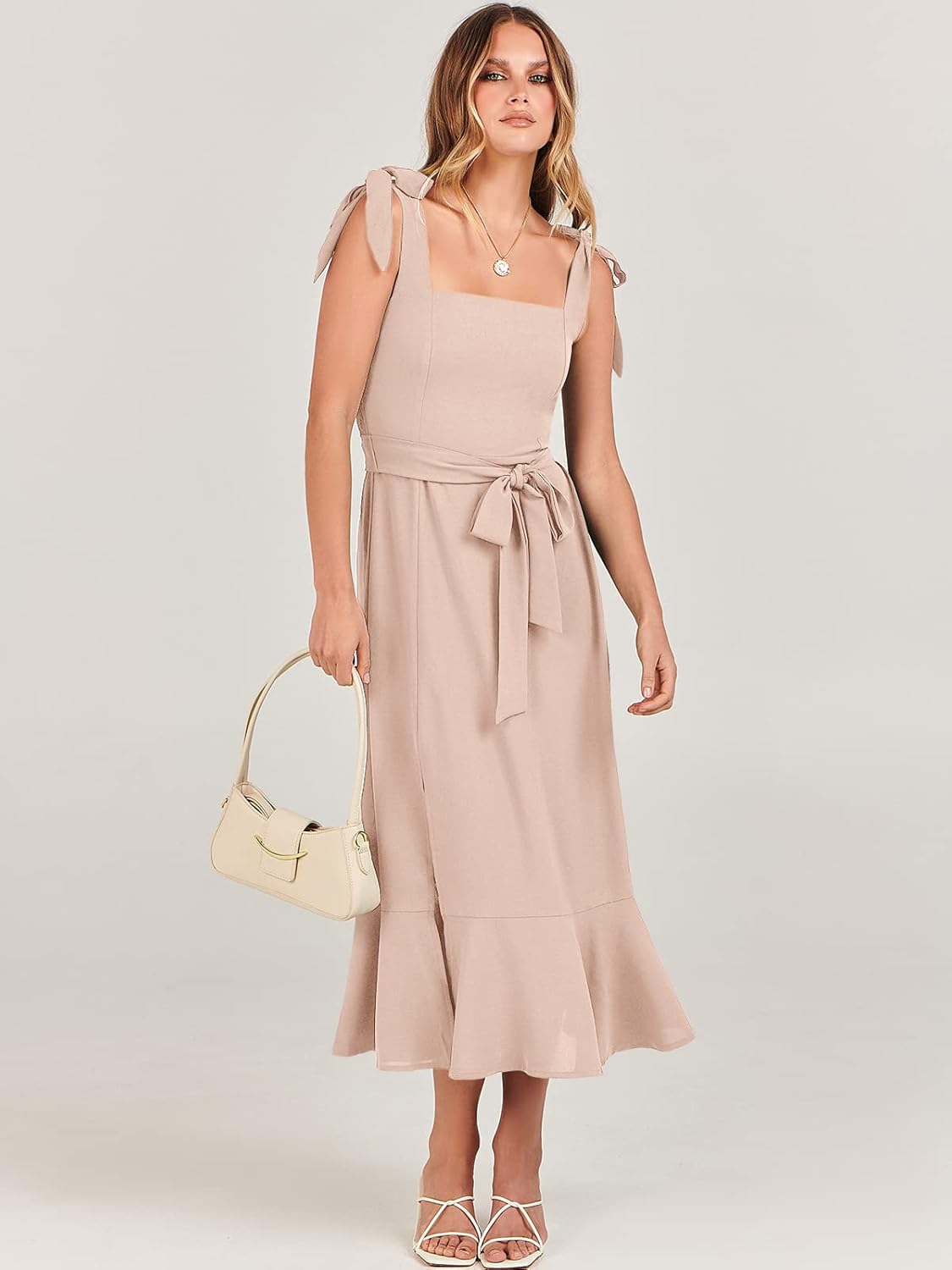ANRABESS Women's Square Neck Ruffle Split Midi Elegant Formal Wedding Guest Cocktail Bridesmaid Graduation Party Dresses