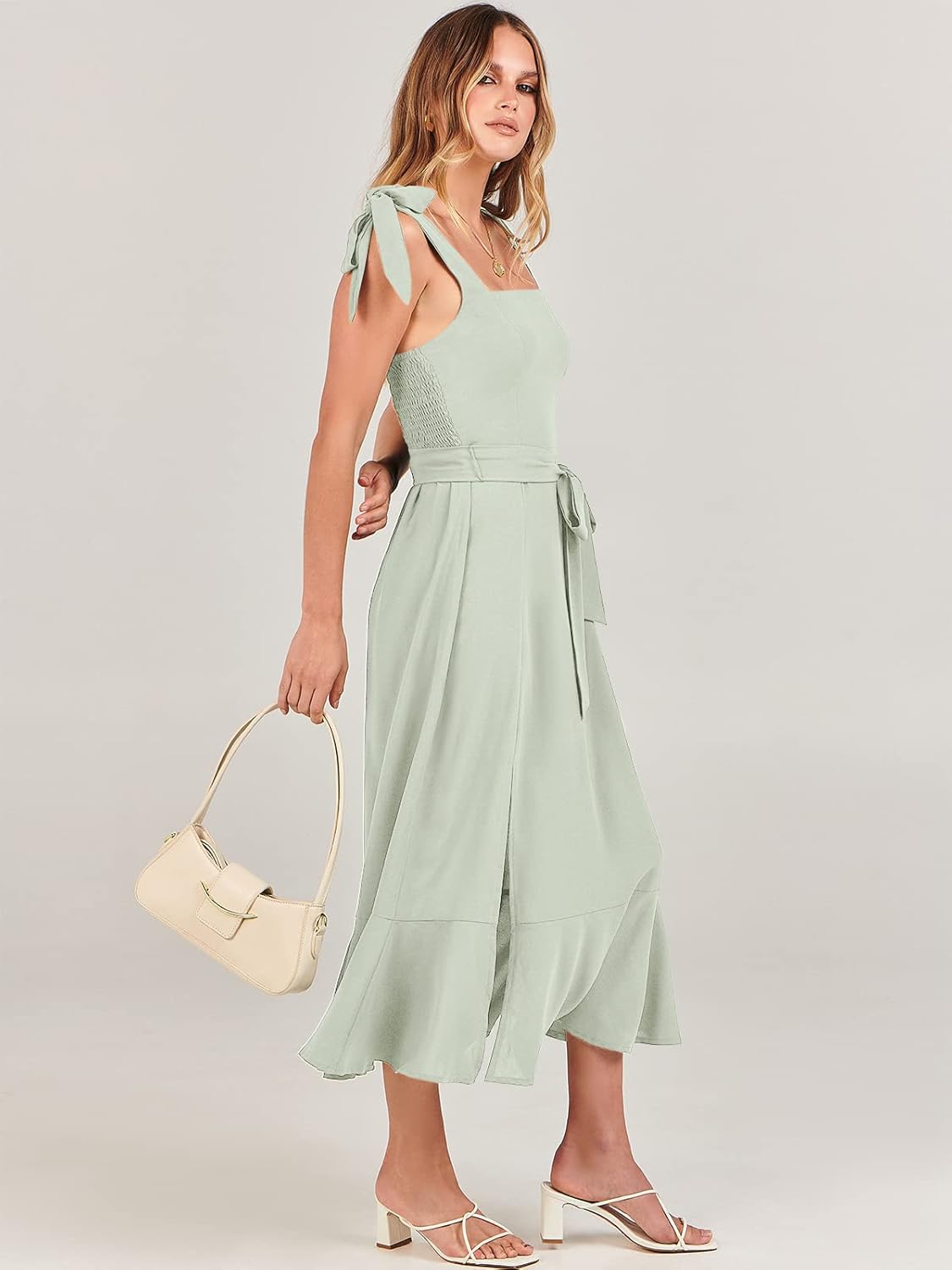 ANRABESS Women's Square Neck Ruffle Split Midi Elegant Formal Wedding Guest Cocktail Bridesmaid Graduation Party Dresses