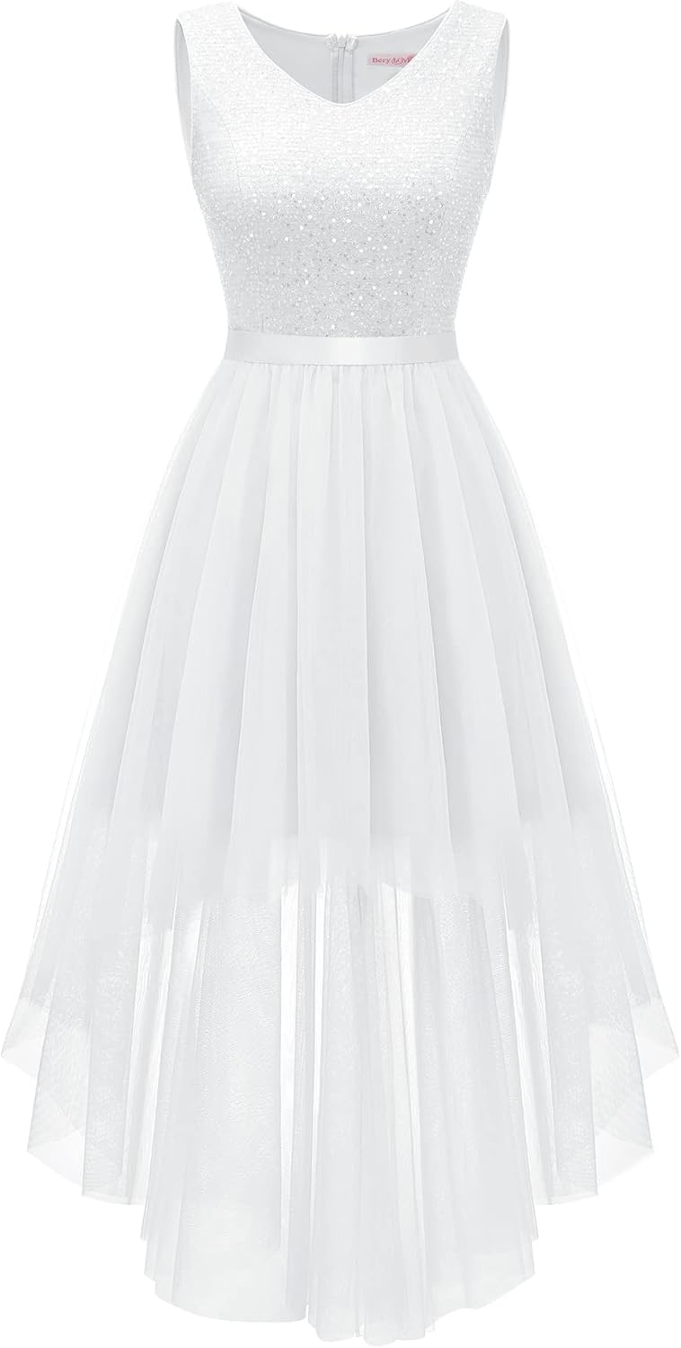 BeryLove Cocktail Prom Dresses 2025 Formal Wedding Guest Dresses Sleeveless Lace High Low Homecoming Dress