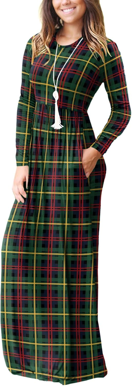 VIISHOW Women's Long Sleeve Loose Plain Maxi Dresses Casual Long Dresses with Pockets