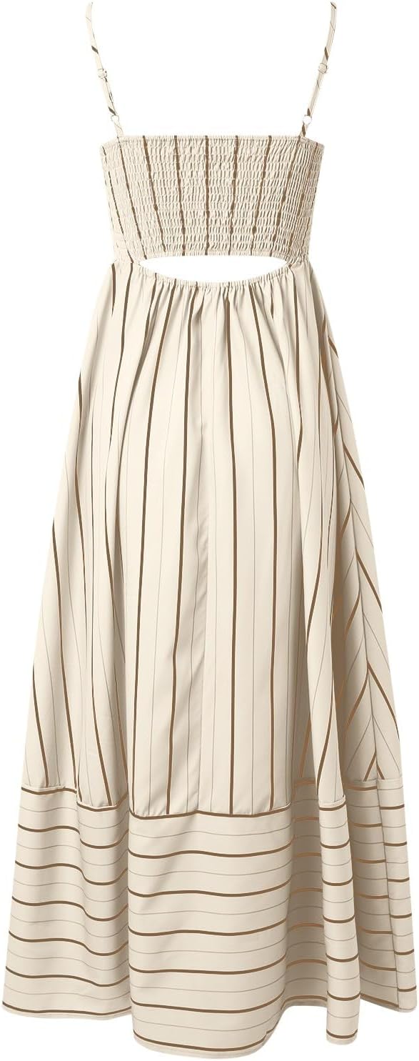 Beach Dresses for Women Summer Striped Back Smocked Maxi Dress Spaghetti Strap Cut Out Flowy A Line Long Sundresses