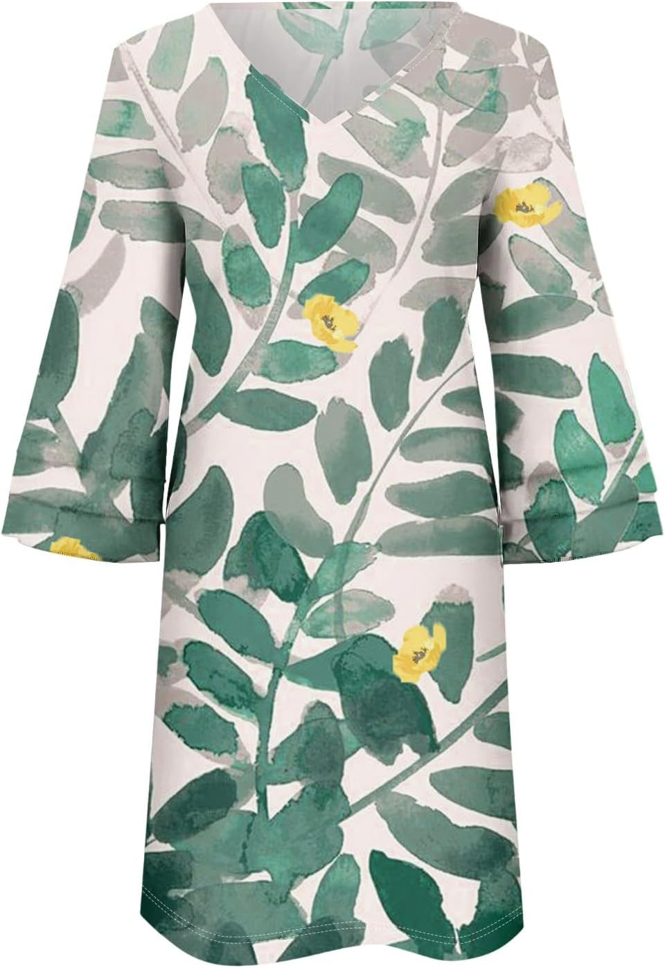 Beach Dresses for Women,2025 Summer Trendy Floral Print Boho Dress,Casual Loose V Neck Bell 3/4 Sleeve Mini Dress