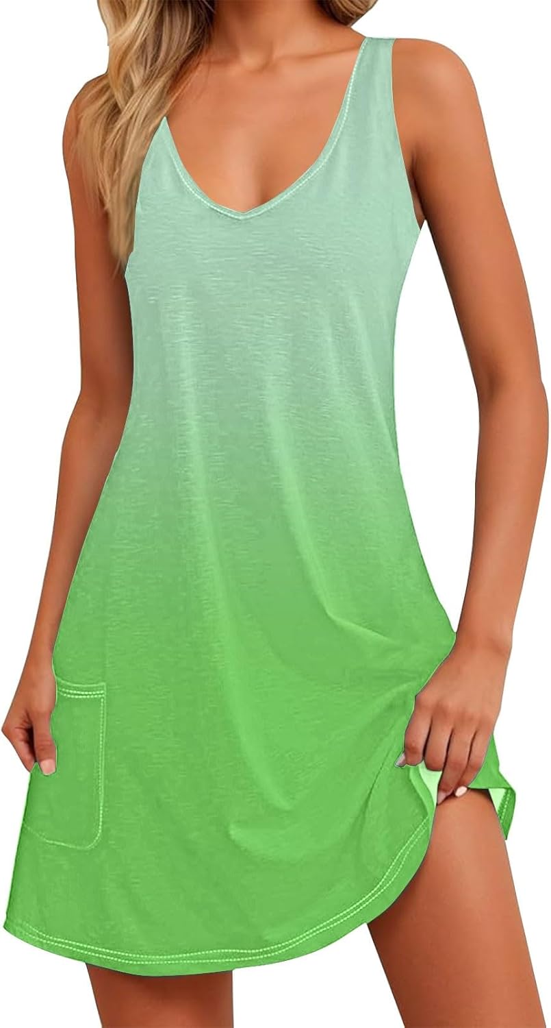 Women's Summer Dresses 2025 Beach Casual Sleeveless Floral Print Boho Tank Dress V Neck Ruffle Dresses
