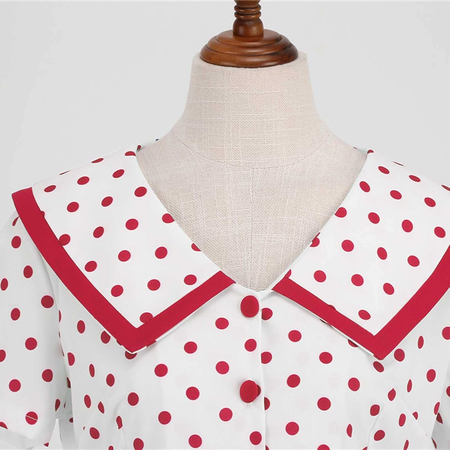 Women's Lapel Rockabilly Dress Cute Polka Dot Print Audrey Dress Button Down Vintage Cocktail Dress 1950s Fairy Dress
