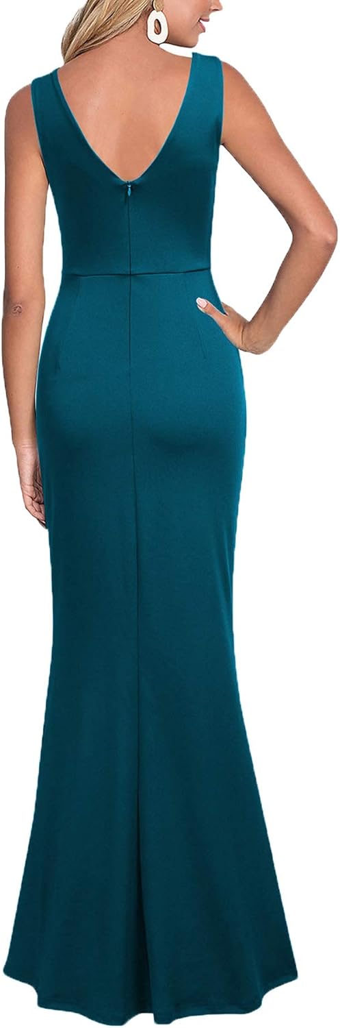 WOOSEA Women Sleeveless V Neck Split Evening Cocktail Long Dress