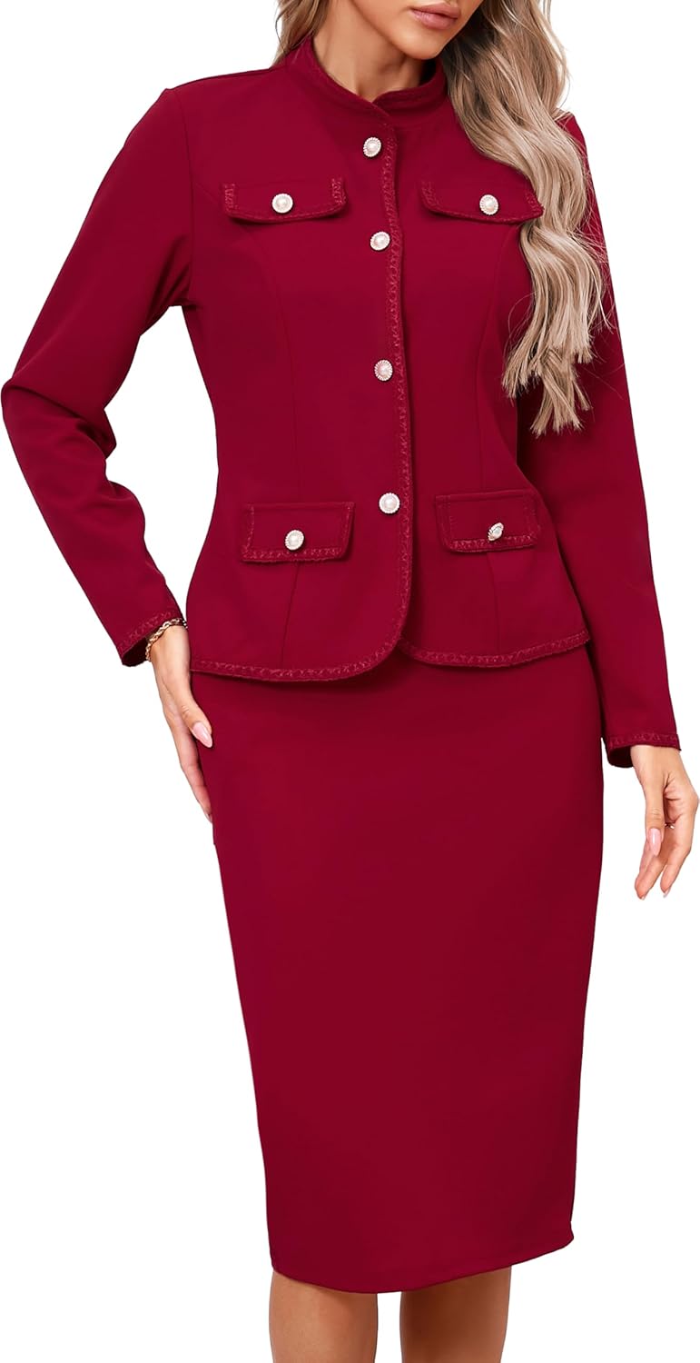 Women 2 Piece Business Suit Elegant Blazer Jacket and Skirt Sets Work Formal Office Clothes Suits
