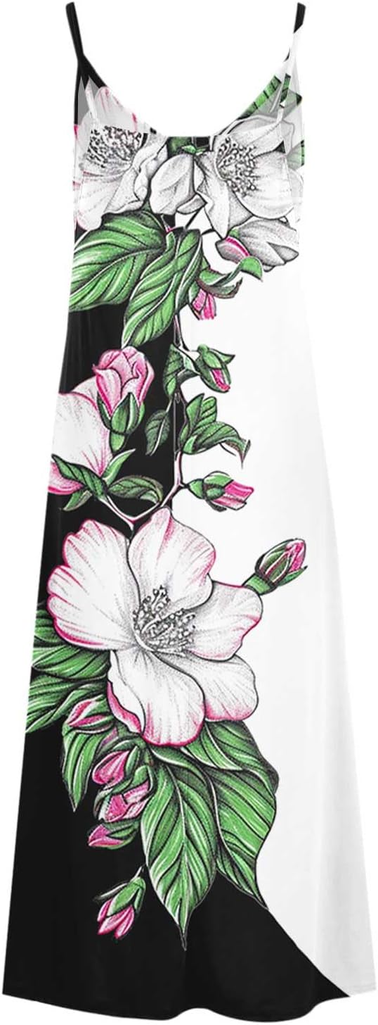 Womens Floral Maxi Dresses Spaghetti Strap Casual Summer Long Dress Vneck Flowy Boho Beach Sundress Vacation Outfits