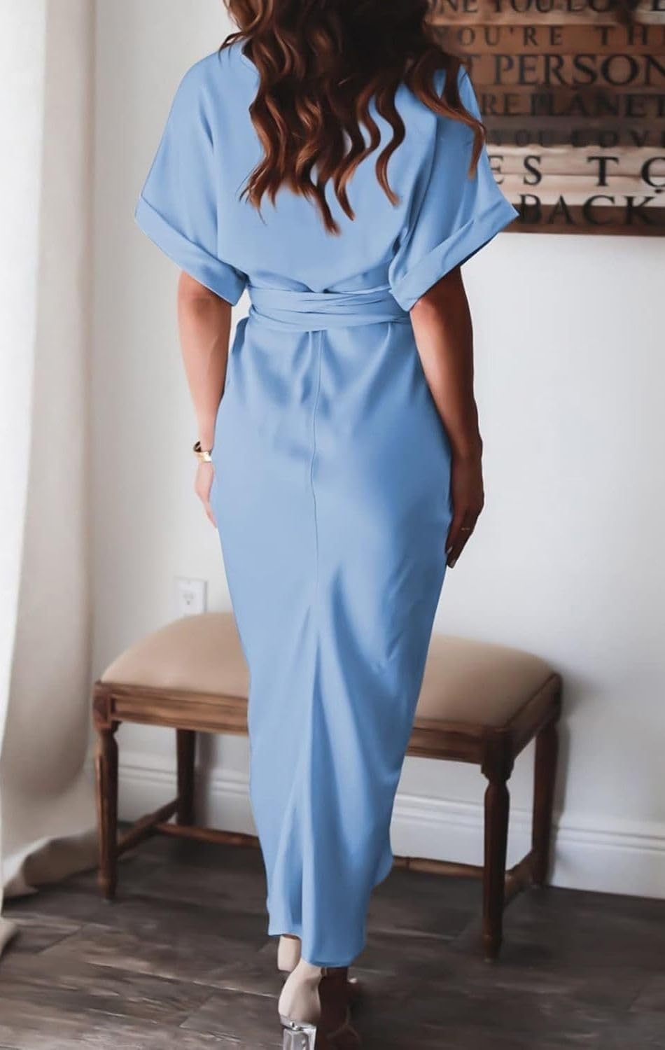 Women's Swing Classic Cute Maxi Ruched Breathable Shirt Dresses Bownot Slim Fitted Dress