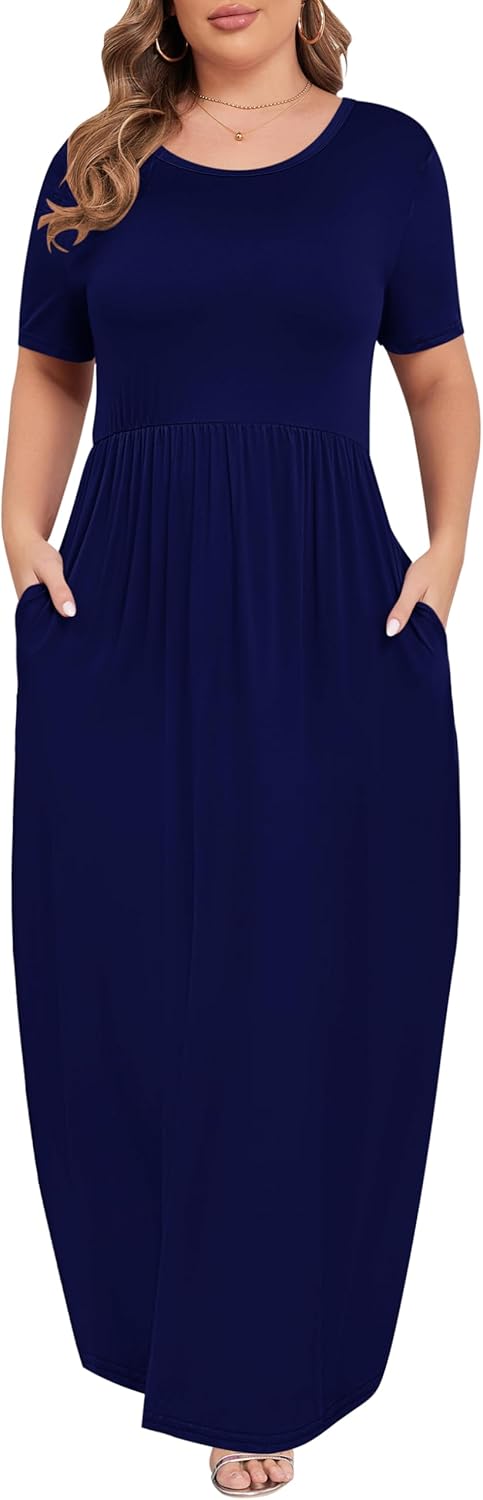 KARALIN Women’s Plus Size Maxi Dresses for Curvy Women Summer Casual Short Sleeve 2025 Long Dress 14W-26W