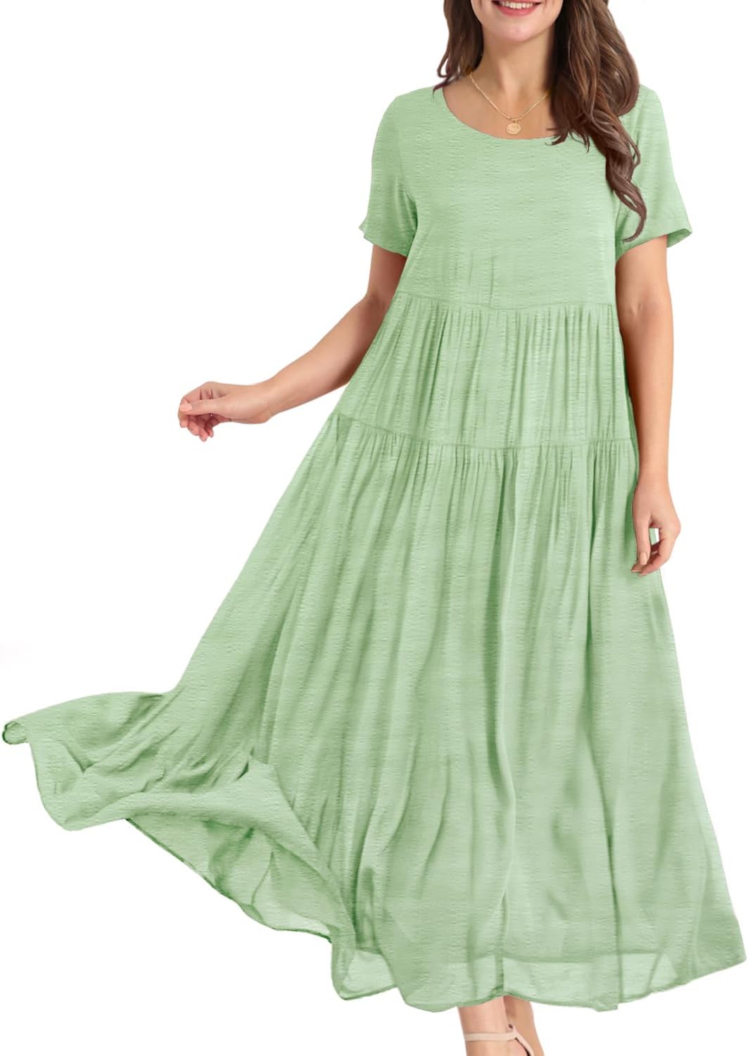 YESNO Women Casual Loose Bohemian Floral Dress with Pockets Short Sleeve Long Maxi Summer Beach Swing Dress EJF