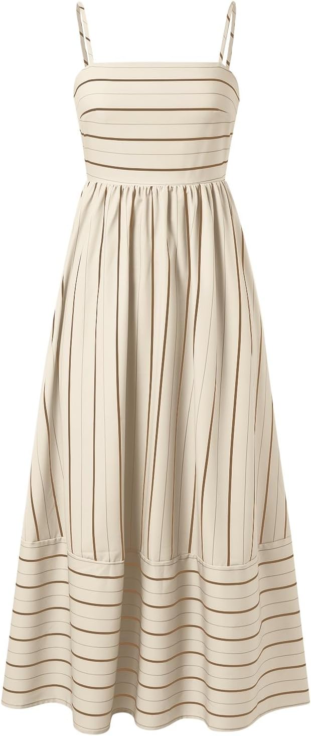 Beach Dresses for Women Summer Striped Back Smocked Maxi Dress Spaghetti Strap Cut Out Flowy A Line Long Sundresses