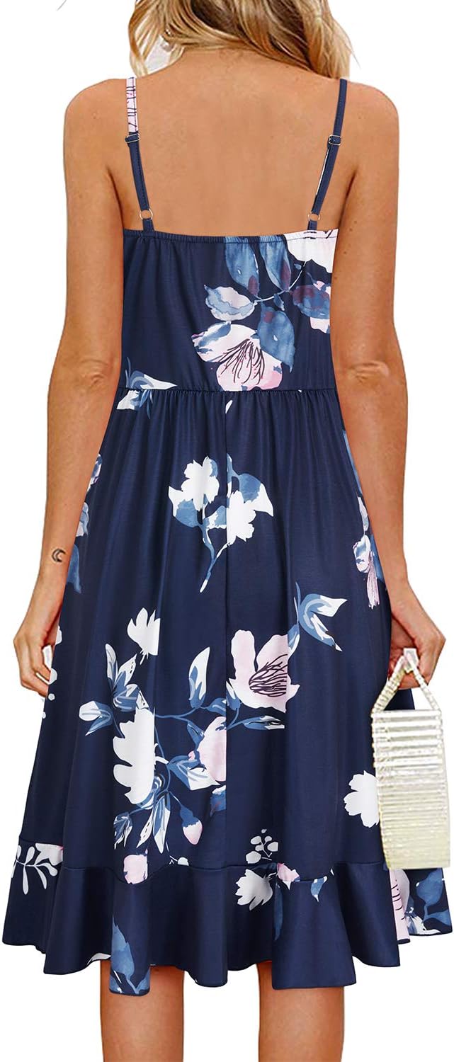 ULTRANICE Womens Summer Dresses Floral V Neck Ruffled Hem Spaghetti Spring Casual Beach Outfits Flowy Wrap Sun Dress