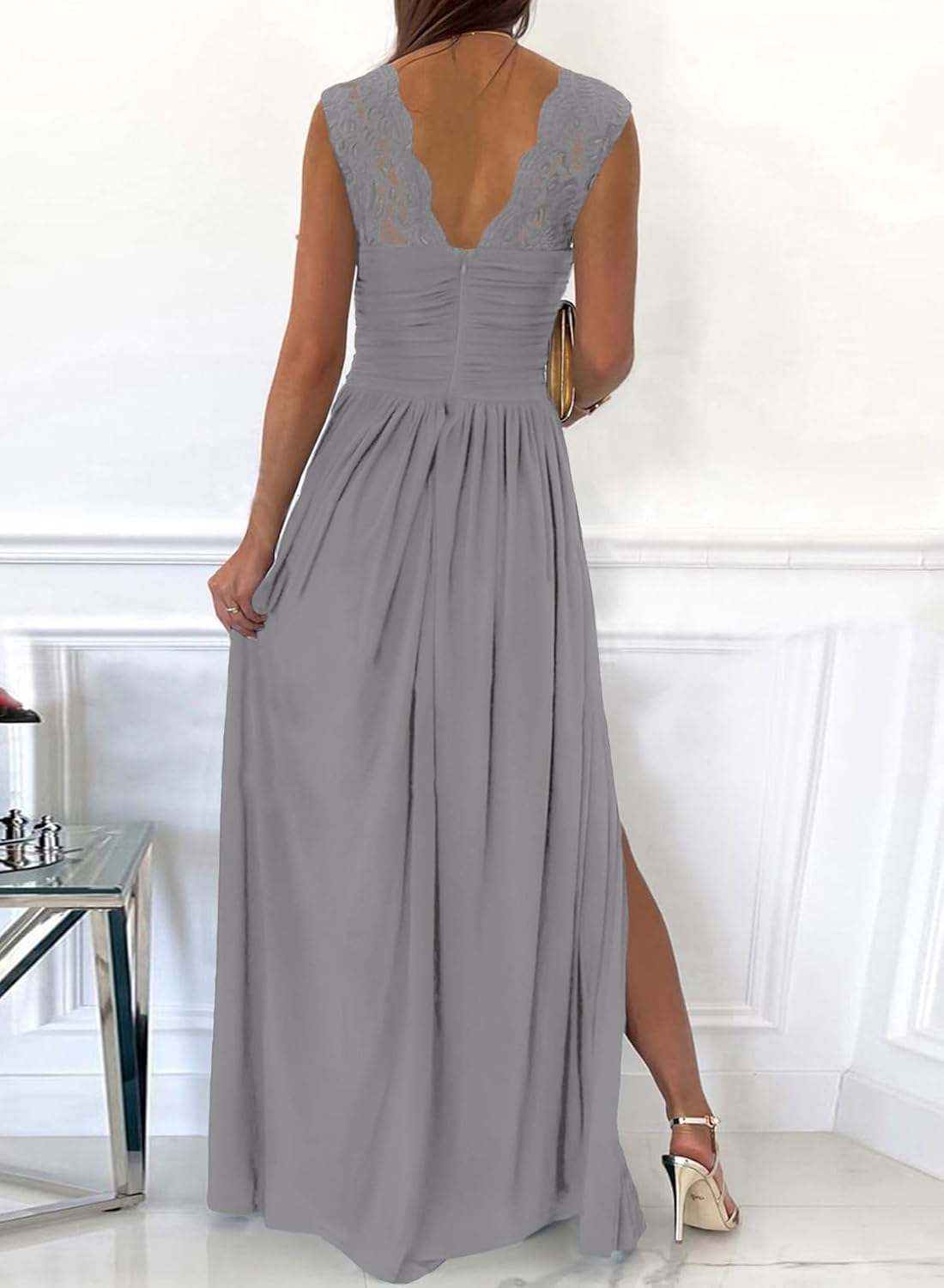 Dokotoo Womens 2025 Formal Dresses Wrap V-Neck Ruched Sexy Bridesmaid Wedding Guest Maxi Dresses
