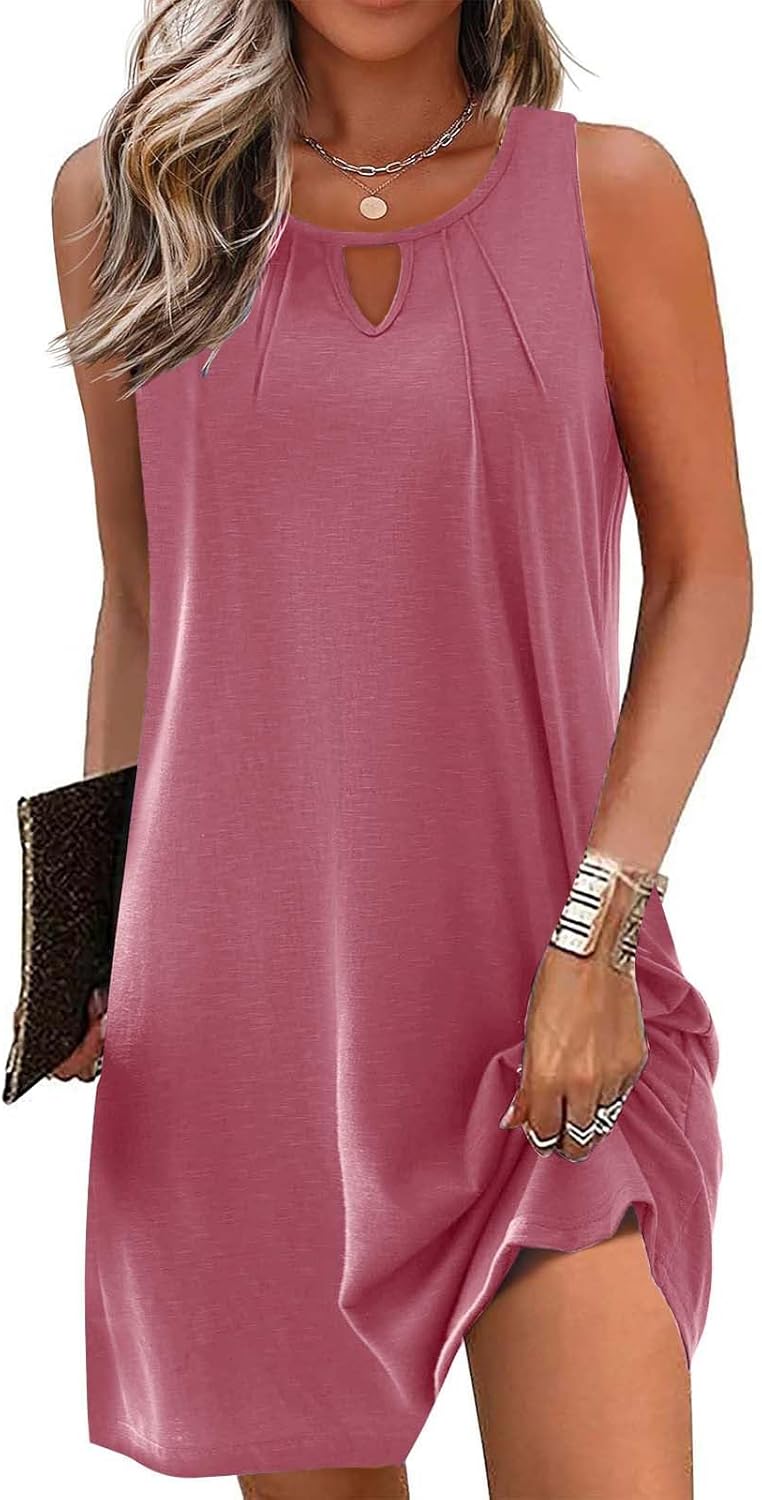 Summer Dresses for Women 2025 Beach Cover Ups Sleeveless Mini Dress Ruffle Tshirt Dress Vacation Casual Dresses
