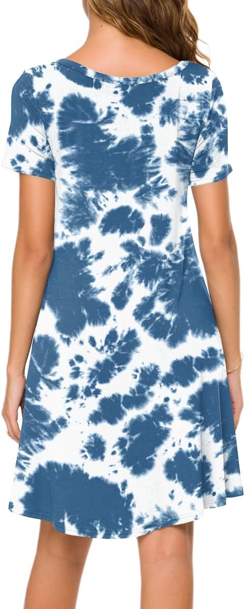 POPYOUNG 2025 Women's Summer Casual T-Shirt Dresses Crew Neck Beach Cover Up Sun Dress