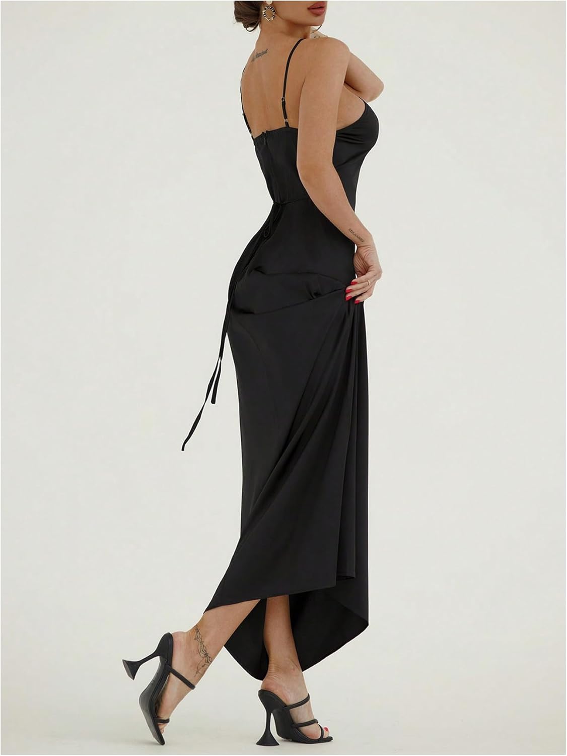 Milumia Women's Sexy Elegant Metal Sleeveless Spaghetti Strap Halter Neck Cami Maxi Long Dress