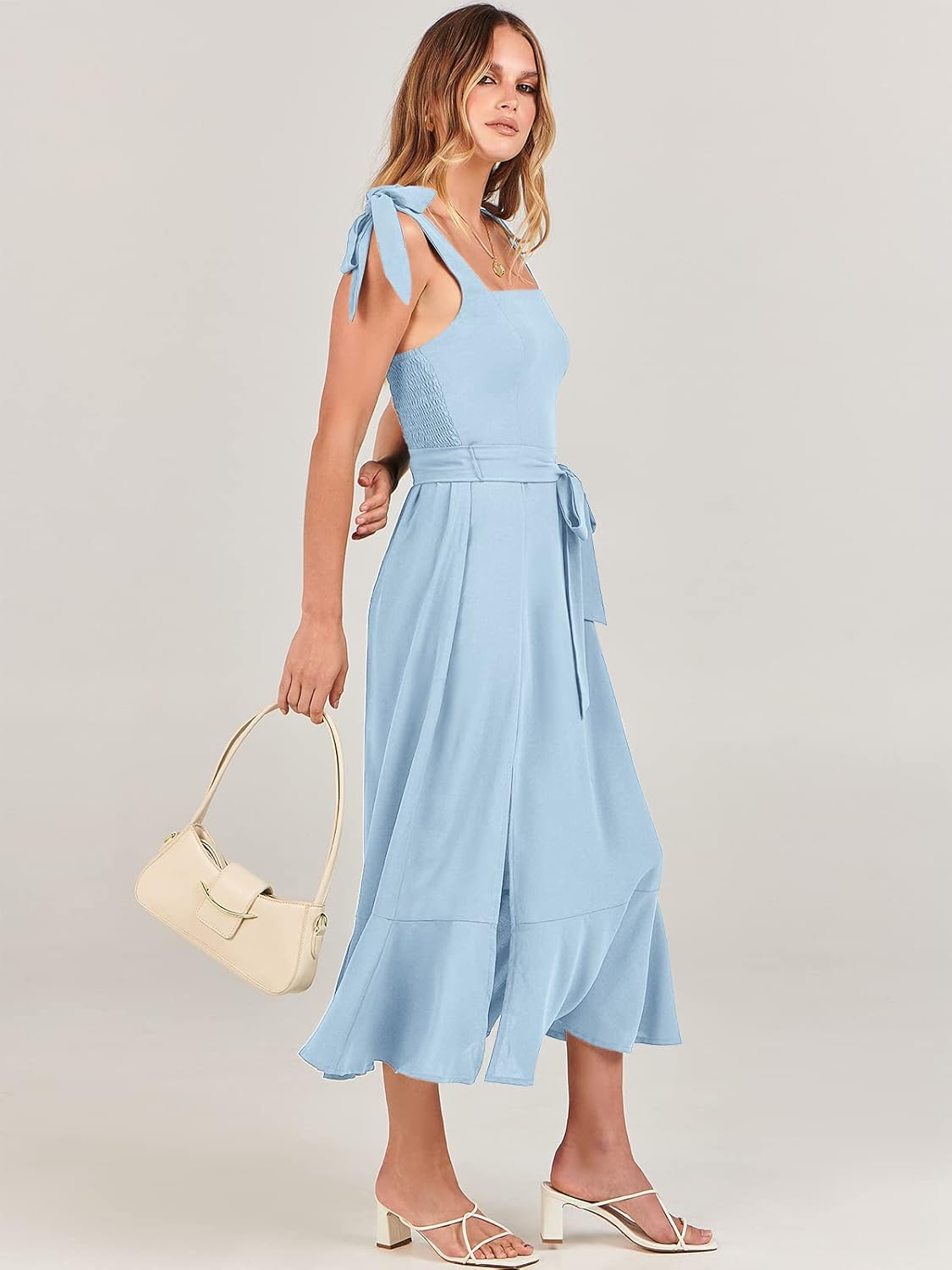 ANRABESS Women's Square Neck Ruffle Split Midi Elegant Formal Wedding Guest Cocktail Bridesmaid Graduation Party Dresses