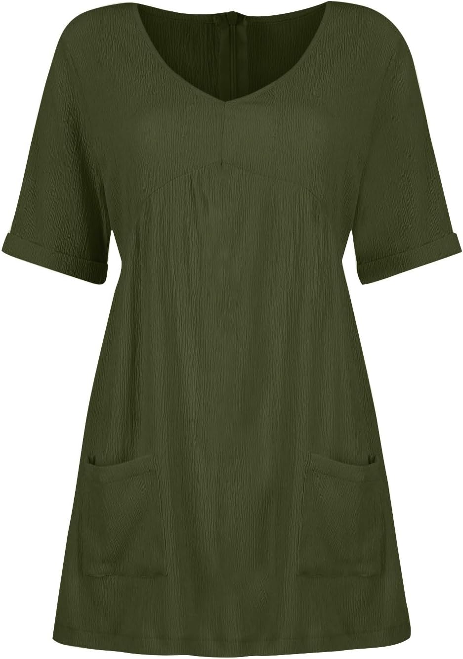 hlysgo Womens Summer Dresses 2024 Casual Loose Fit Short Sleeve V Neck Mini Dress Trendy Vacation Tshirt Dress with Pockets