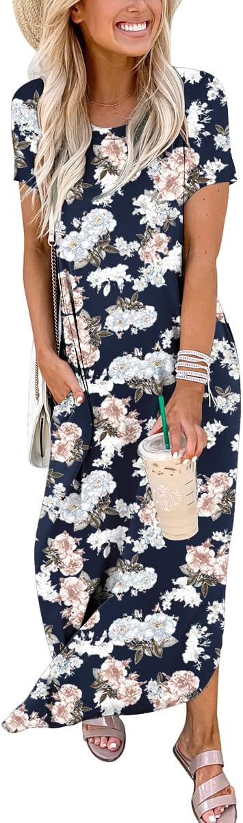 ANRABESS Women's Summer Casual Loose Short Sleeve Long T Shirt Dress Split Maxi Beach Sundress Travel Vacation Outfits