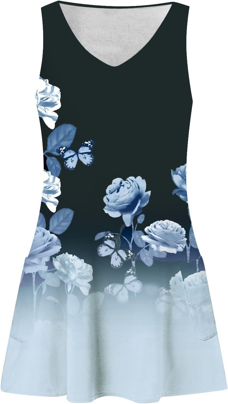 Summer Dresses for Women 2024 Vacation Trendy Sundresses Sleeveless Floral Boho Mini Dress Casual Beach Cover Ups